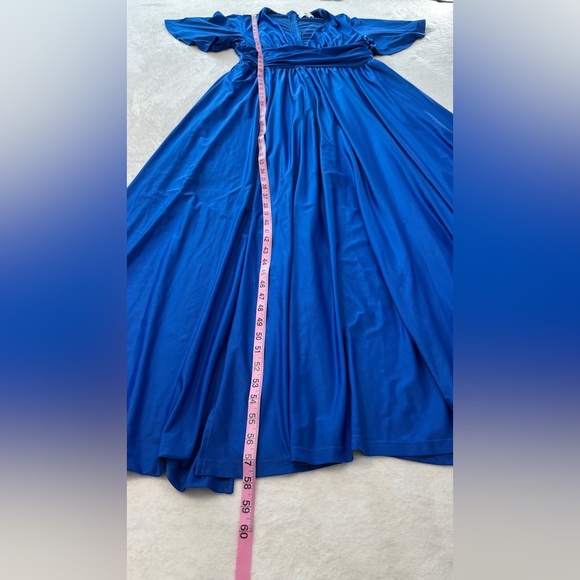 Royal Blue  Satin Maxi Gown with Plunge Neckline and Dolman Sleeves - Picture 11 of 16